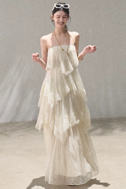 Heartbeat Lace Tiered Dress and Camisole Set