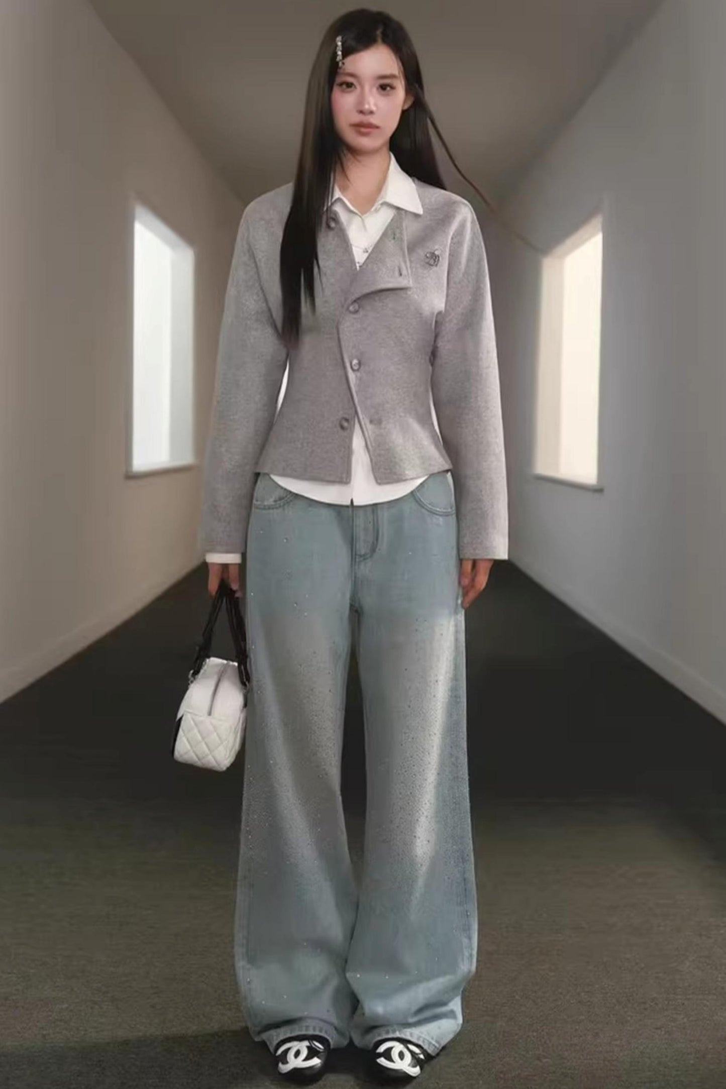 Gray Deconstructed Wool Cardigan