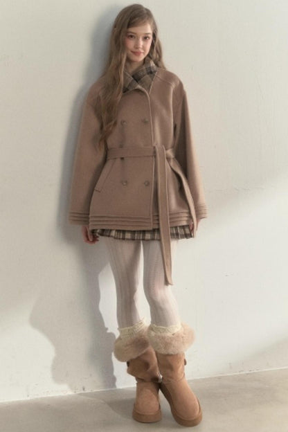 Plaid Double-Breasted Wool Coat