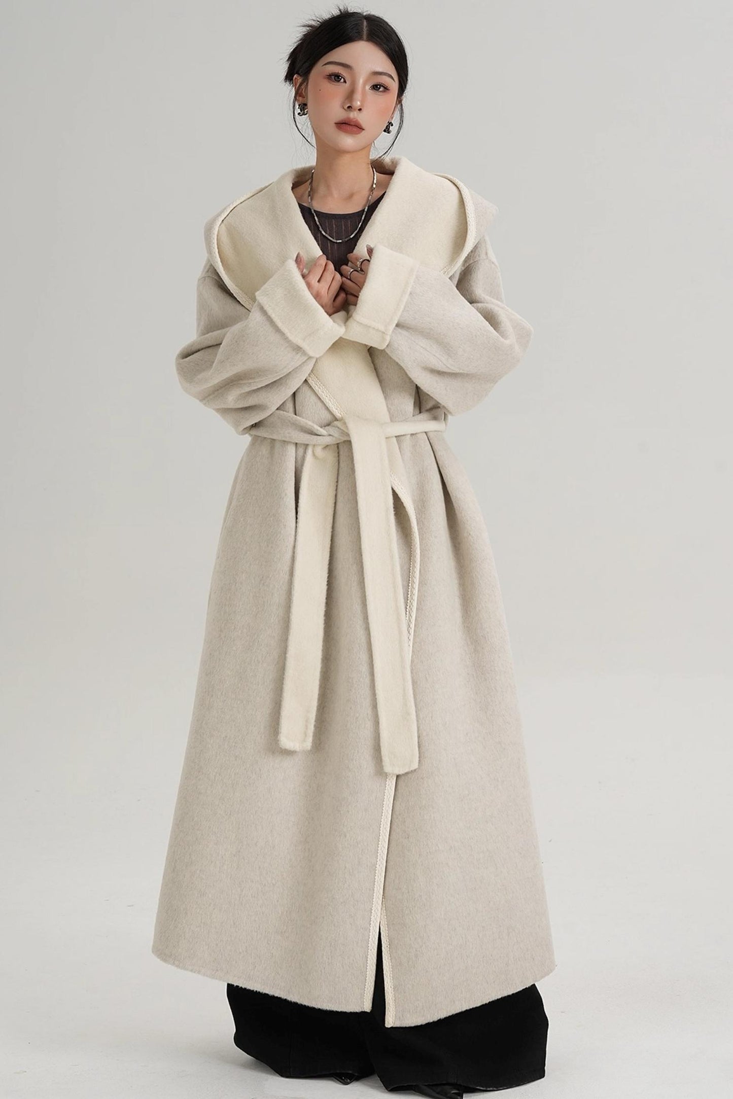 Temperament Hooded Wool Reversible Coat