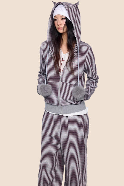 Devil Striped Hooded Jacket Set-Up