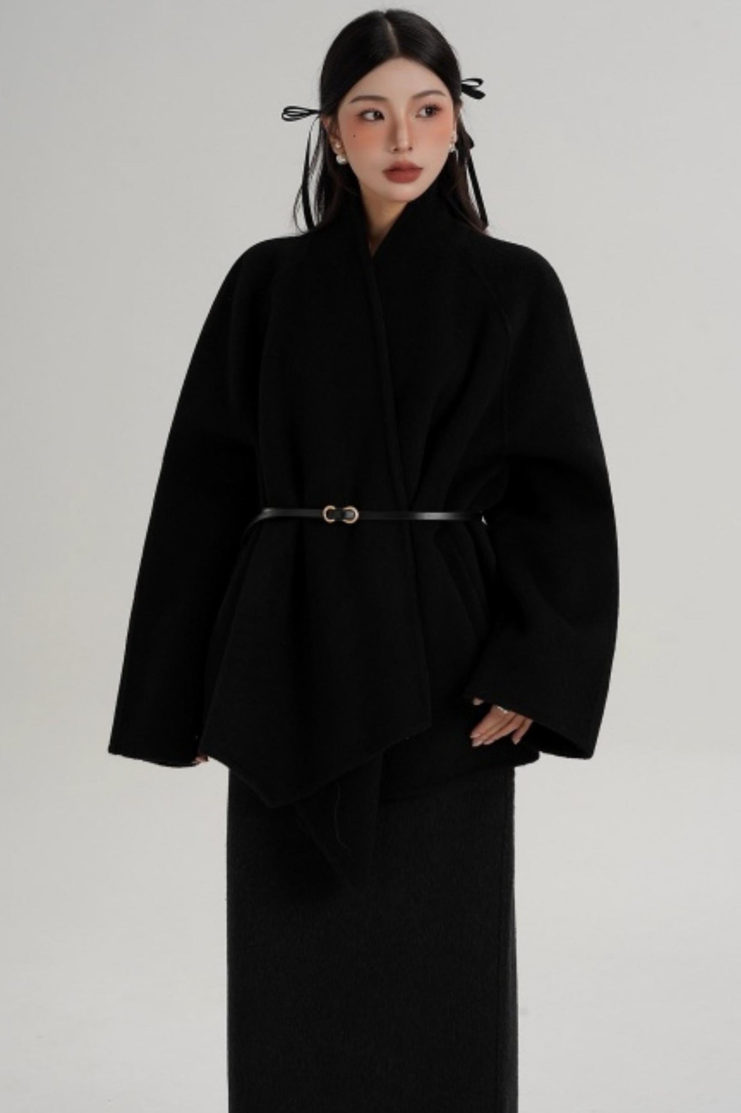 Elegant Lace-Up Woolen Coat