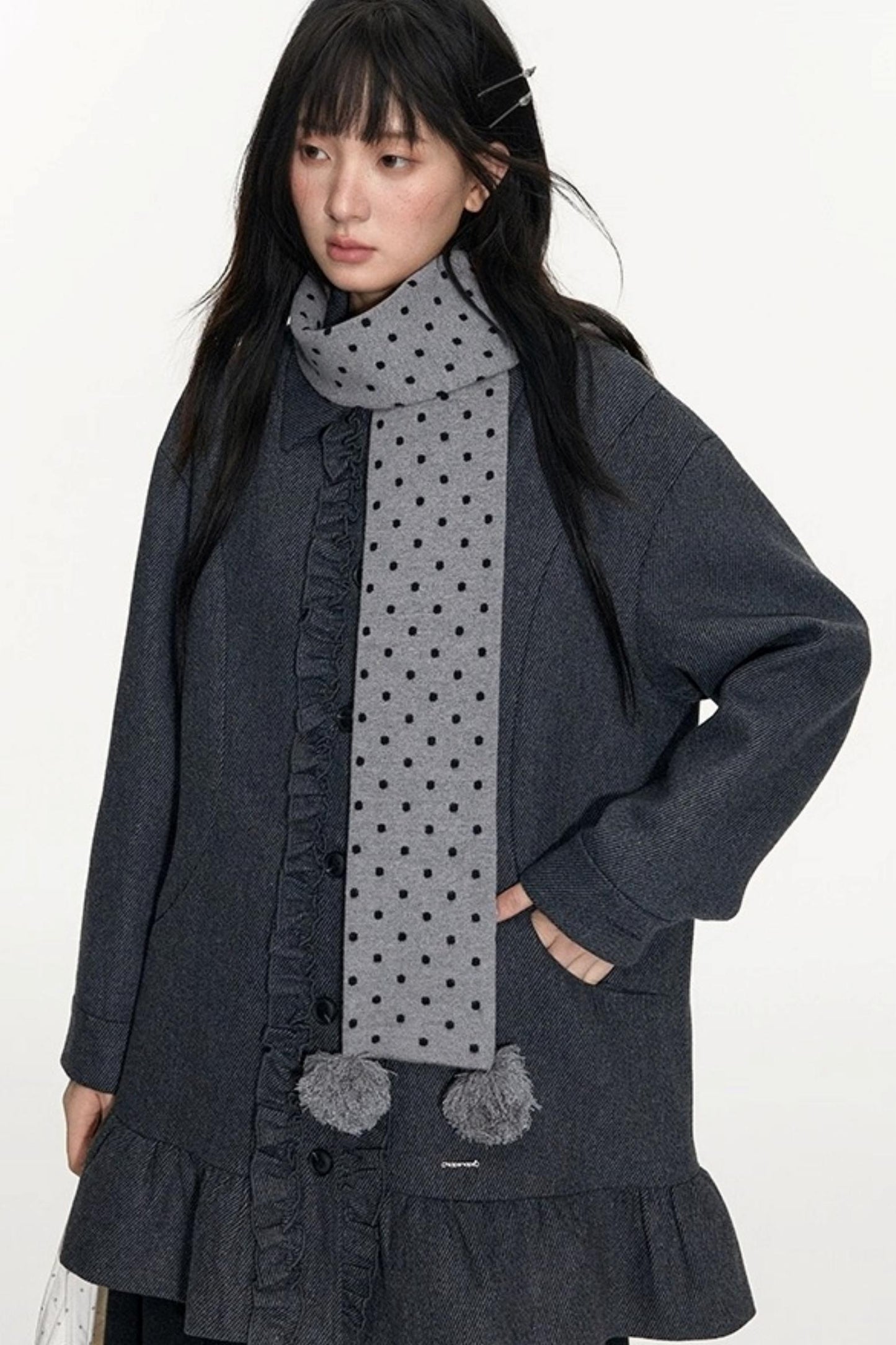 Polka Dot Wool Knit Scarf