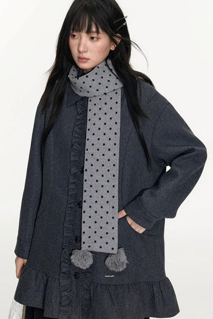 Polka Dot Wool Knit Scarf