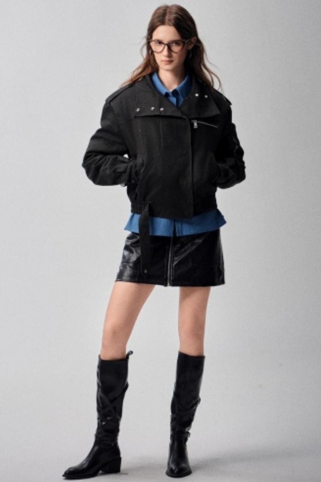 Detachable Collar Padded Jacket Shorts Set-Up