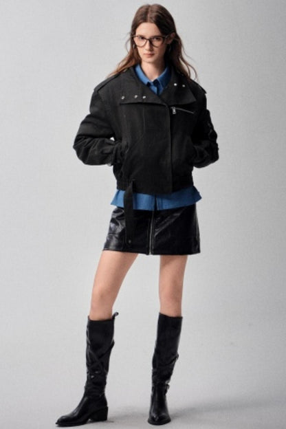 Detachable Collar Padded Jacket Shorts Set-Up