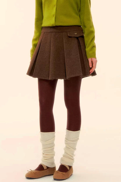 Retro Coffee Woolen Coat Skirt Set-Up