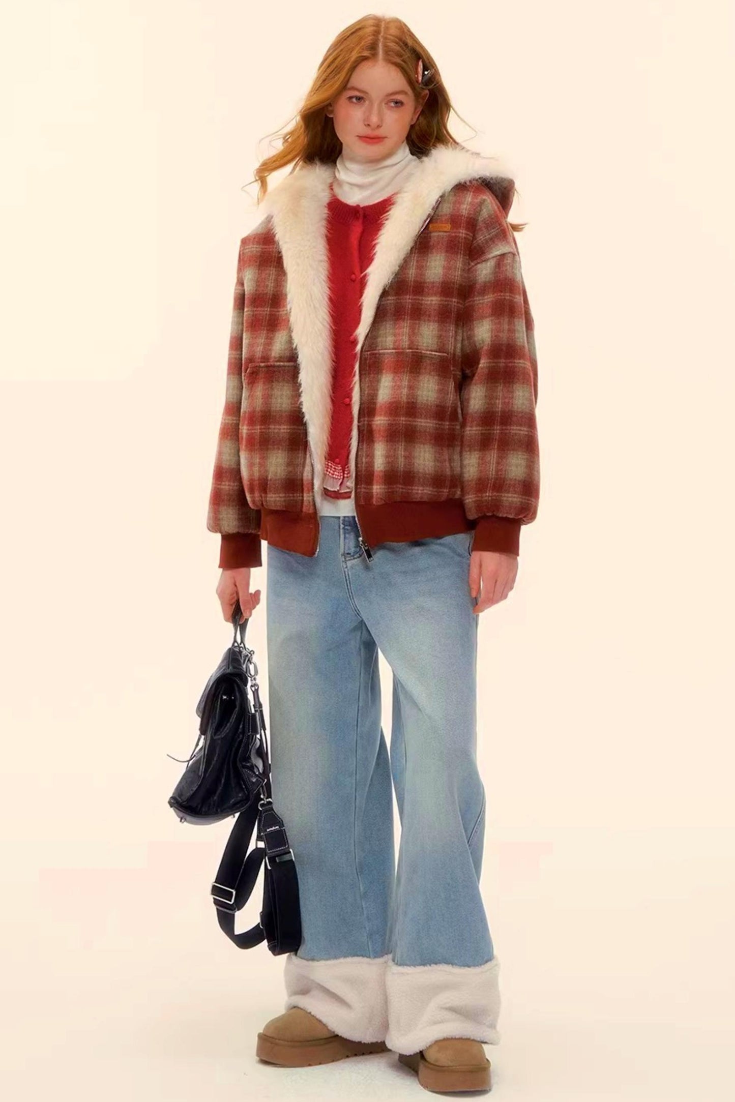 Wool Splicing Fleece-Lined Pants