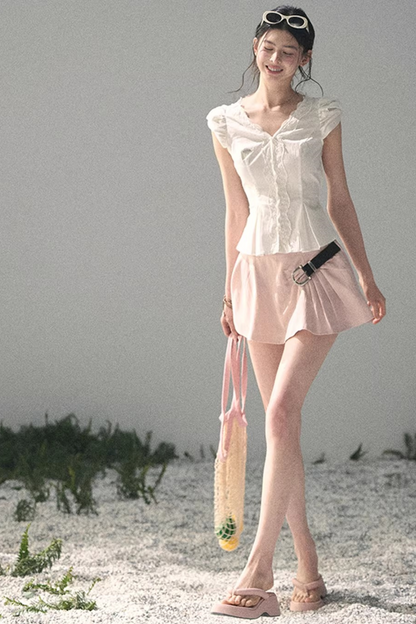 French V-Neck Lace Blouse