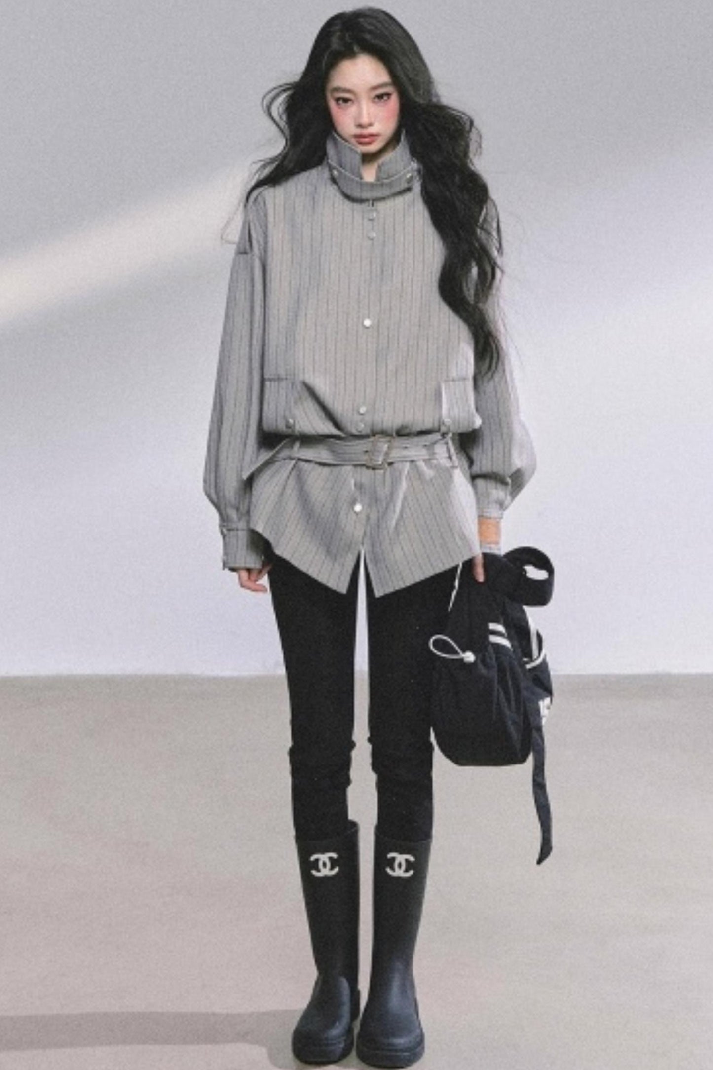 High-Neck Striped Jacket