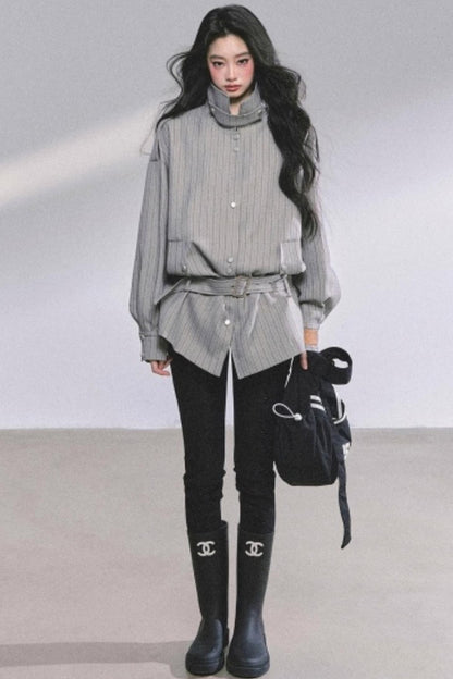 High-Neck Striped Jacket