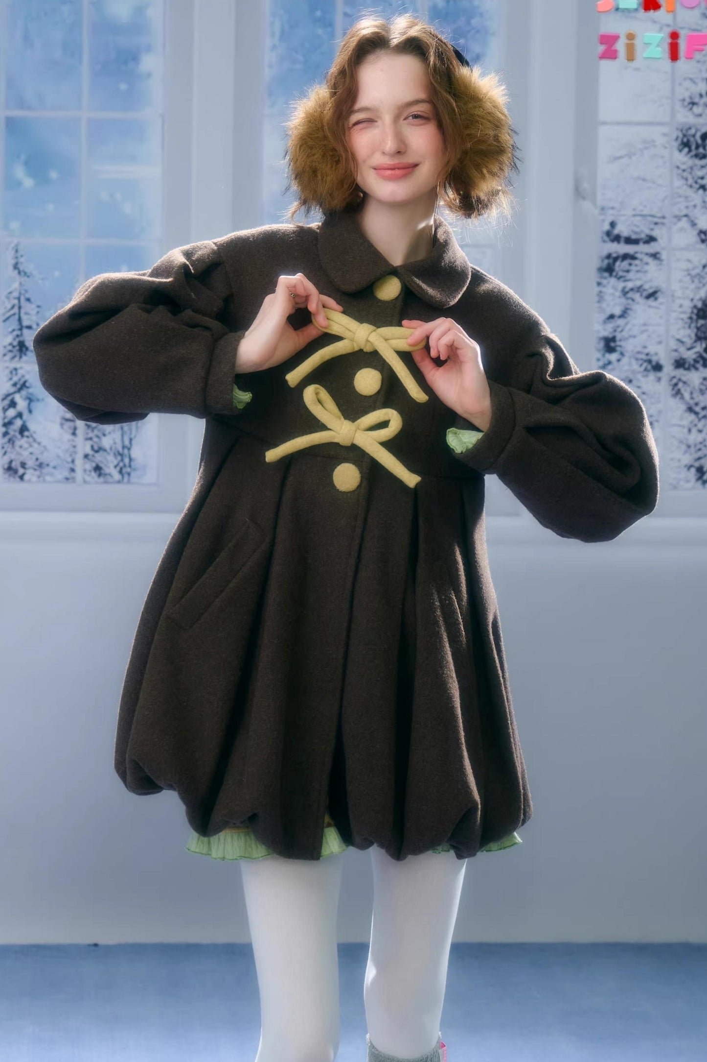 Bowknot Doll Collar Woolen Coat