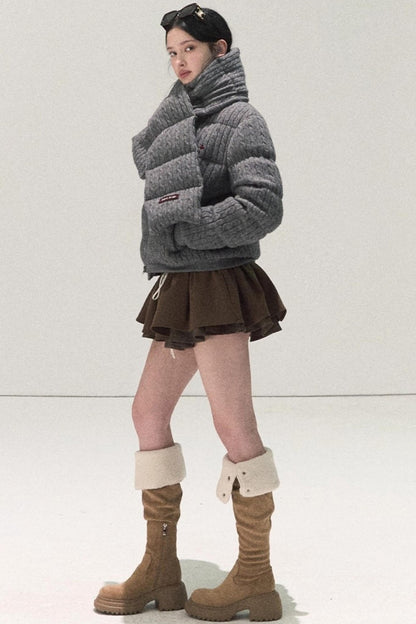 Plaid Color-Blocked A-Line Skirt