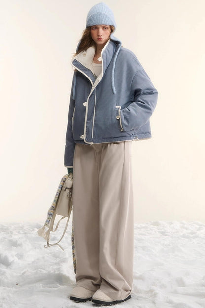 Plaid Fleece-Lined Wide-Leg Pants