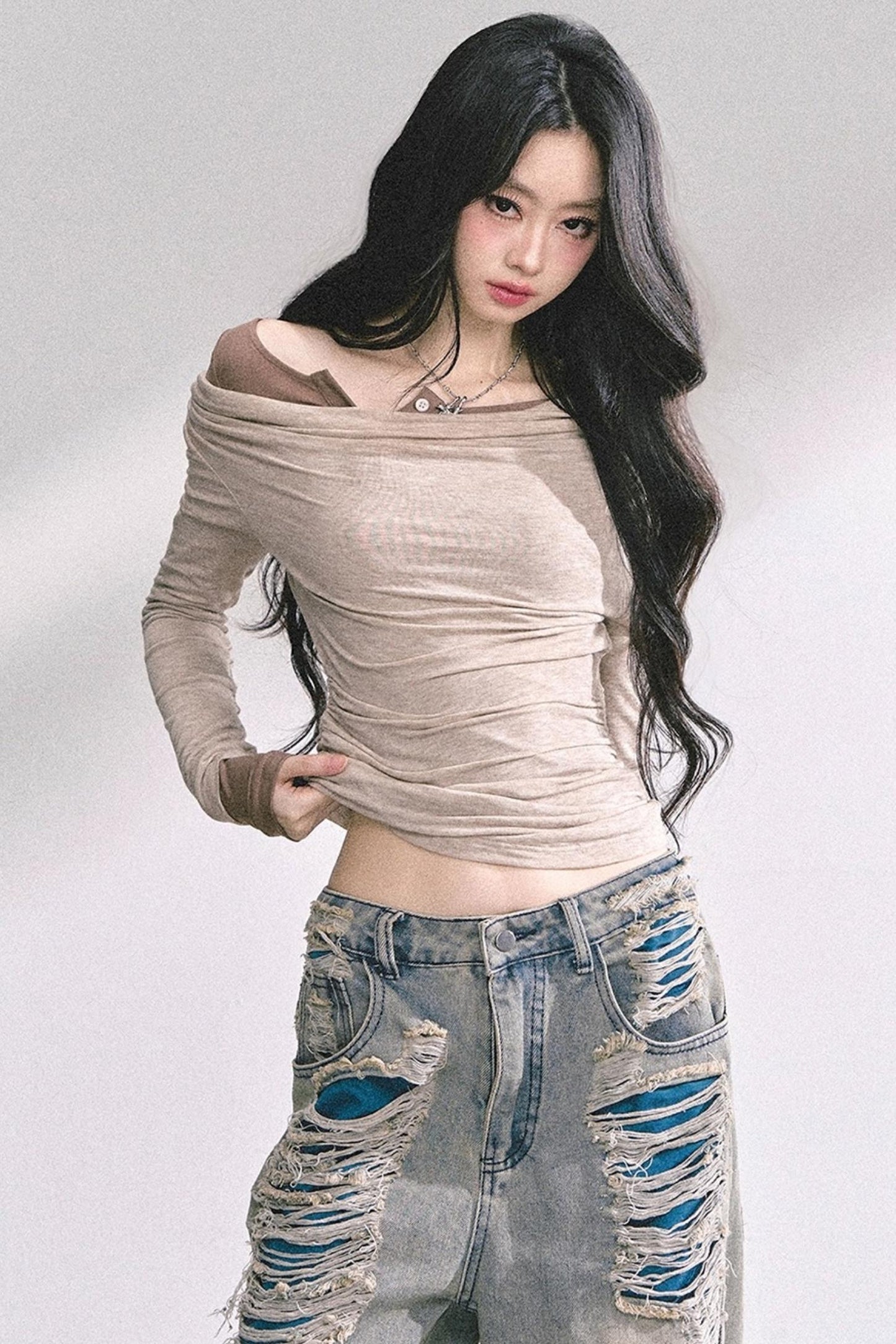 Korean Off-The-Shoulder Black Top