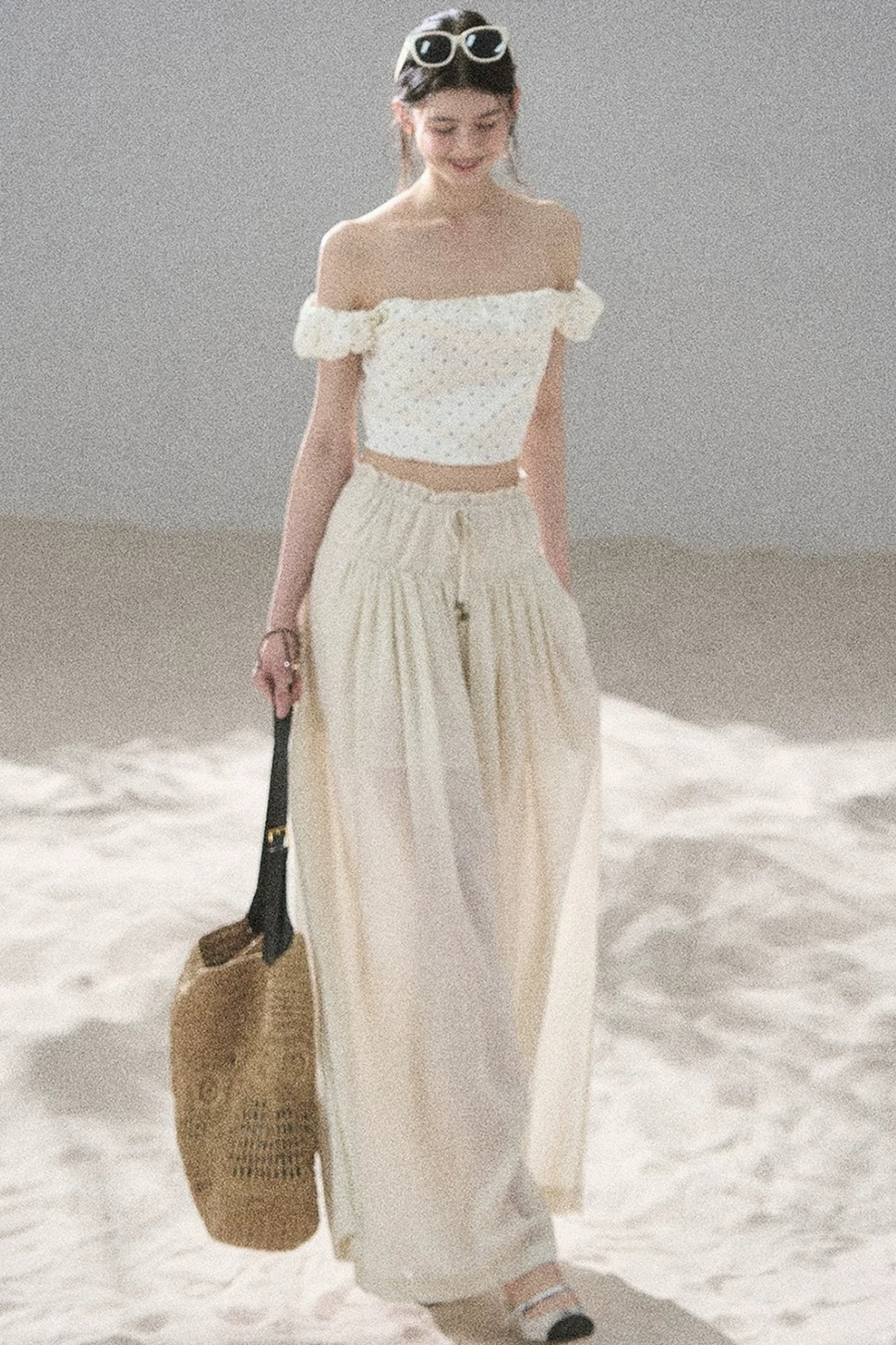 Watercolor Chiffon Wide-Leg Pants