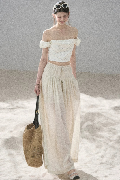 Watercolor Chiffon Wide-Leg Pants