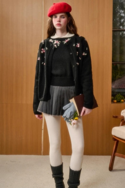 Hand-Embroidered Wool Cardigan