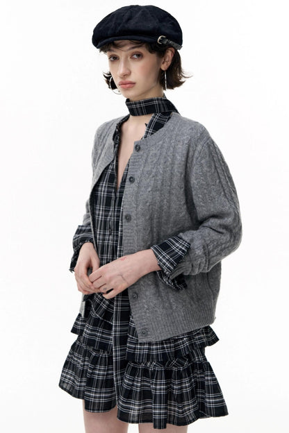 Plaid Ruffle Long Sleeve Shirt Dress