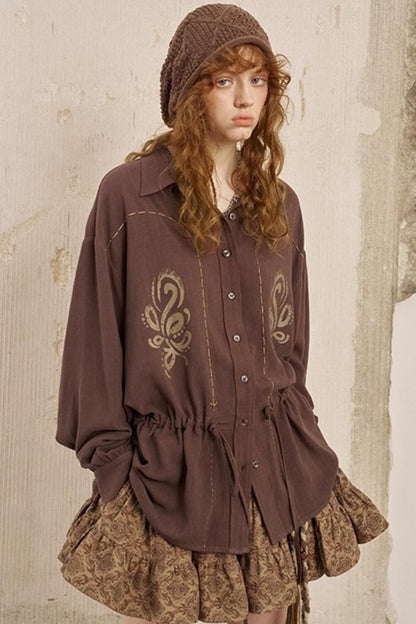 Vintage Striped Suede Embroidered Shirt