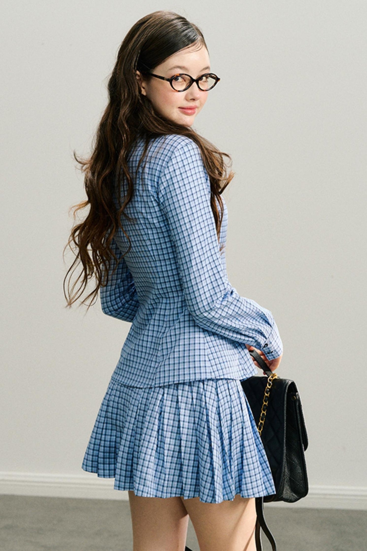 Long live the Milky Way [8.20 20:00] "She came from the sea" handmade red rose navy blue plaid shirt pleated skirt