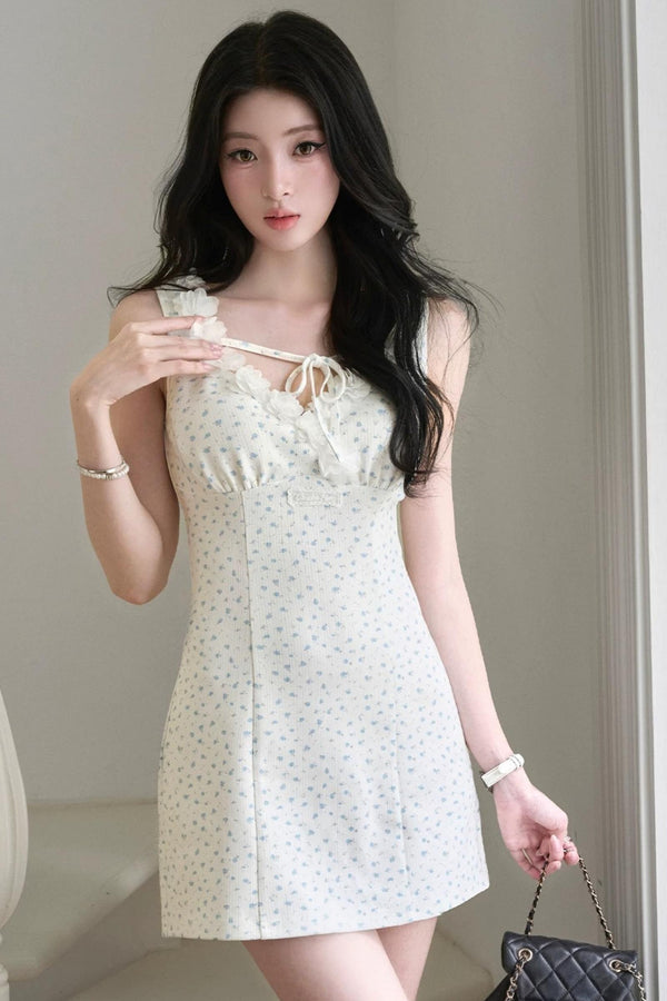 Blue Floral Bow Dress