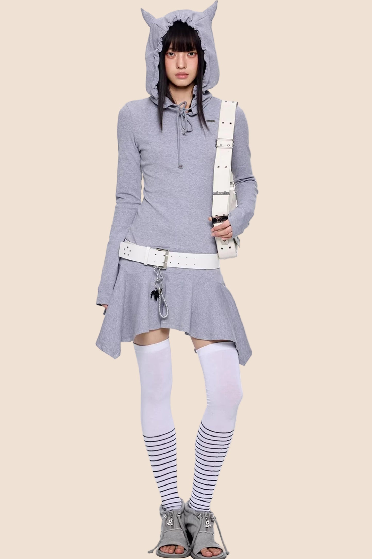 Retro Y2K Gestreiftes Kapuzenkleid