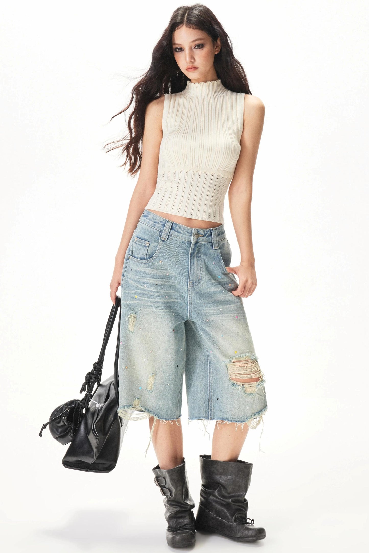 Retro Ripped Denim Shorts