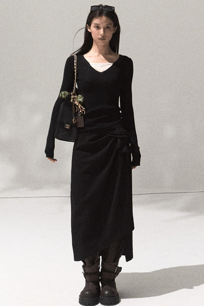 Skin Lace Wool Knit Sleeve Sweater Top