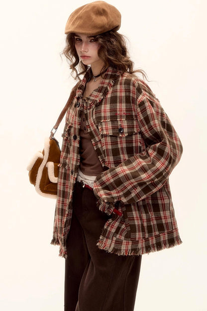 Wool Plaid Frayed Shirt