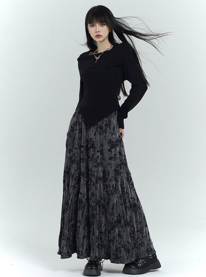 Pleated Texture Velvet Skirt