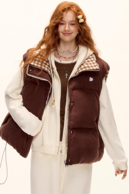 Reversible Plaid Lace Vest Jacket