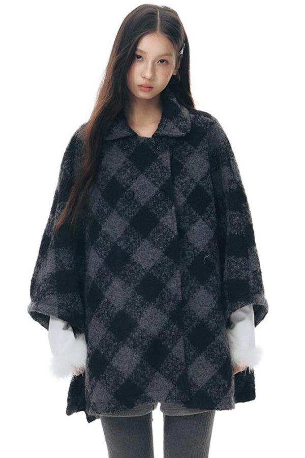 Plaid Cape Winter Coat