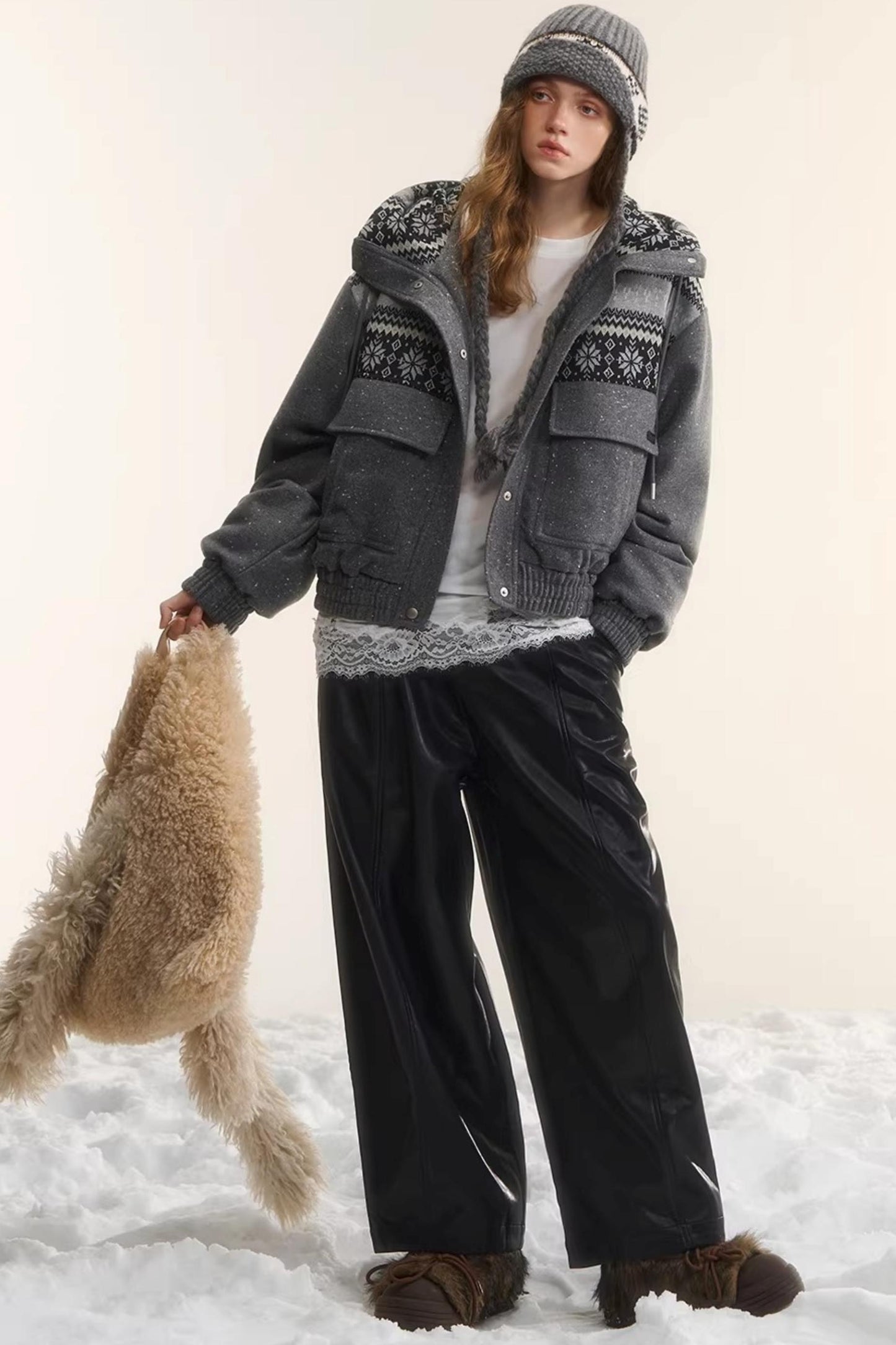 Elastic Waist Black Leather Pants