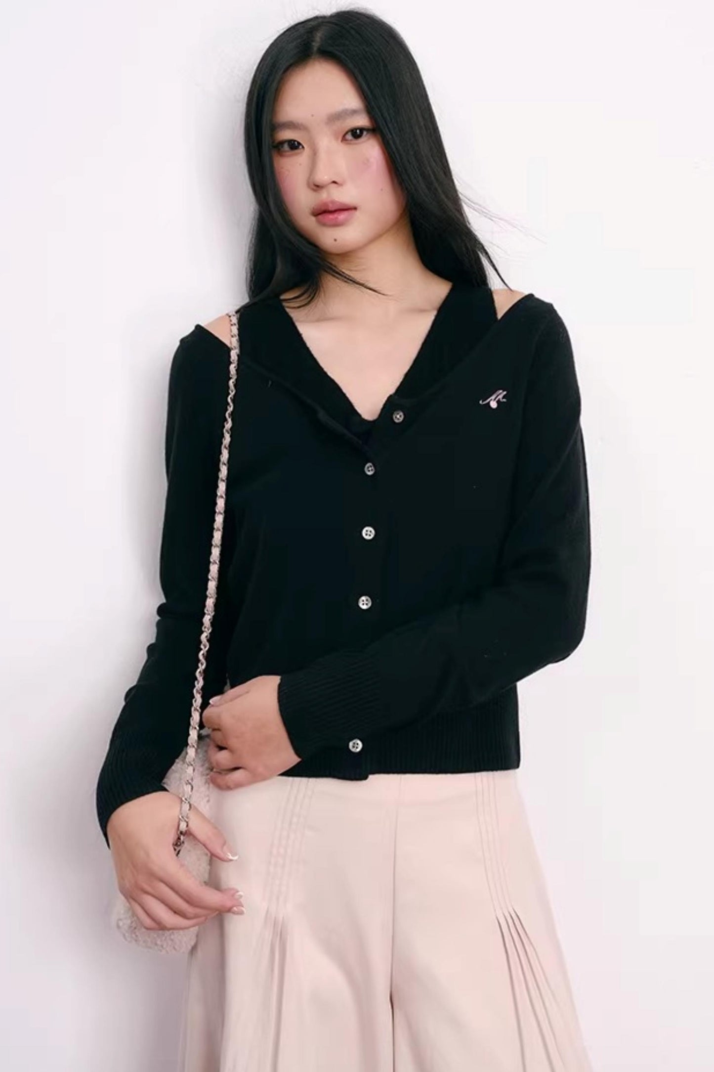 Color-Blocked Velvet Knit Cardigan