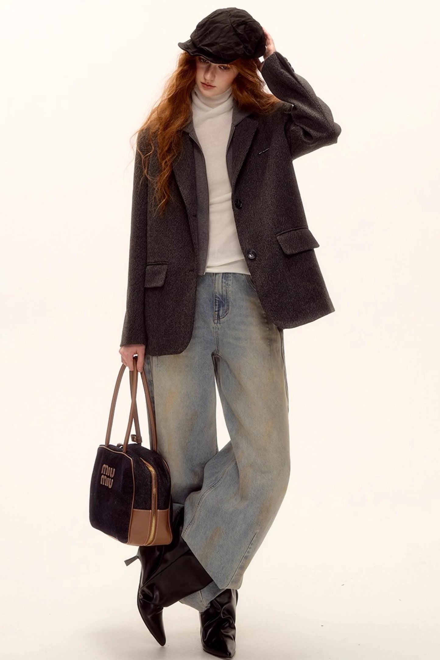 Gray Wool Hooded Blazer Jacket