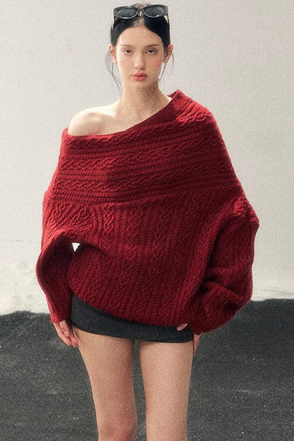 American Off-Shoulder Cable Sweater