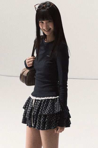 Shrine Plaid Woolen Cake A-Line Skirt