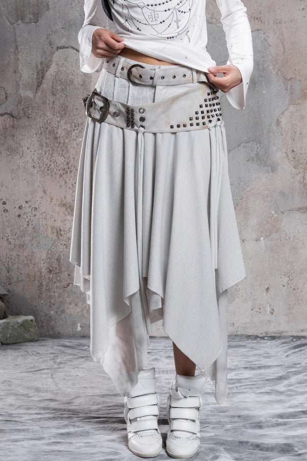 Irregular Multi-Layer Slim Rivet Skirt