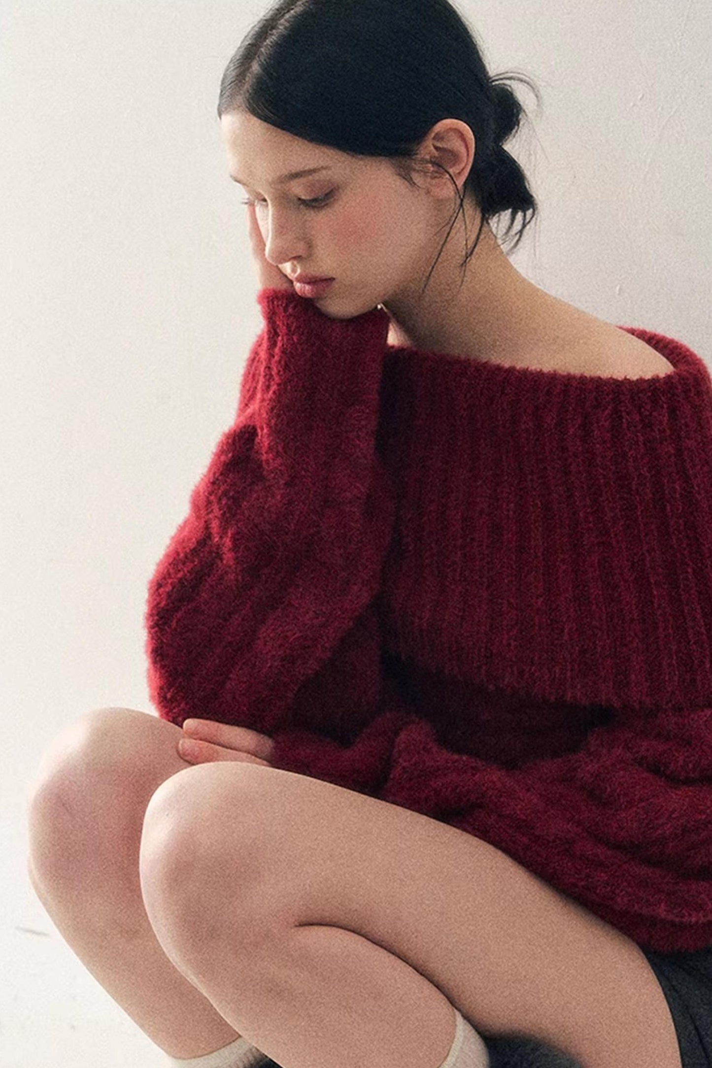 Off-Shoulder Cable Knit Sweater