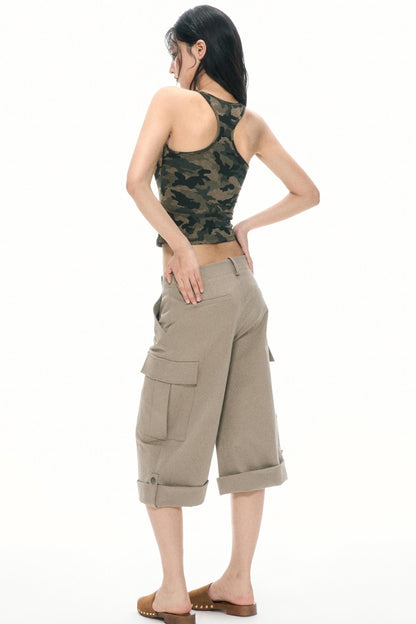 Khaki Wide-Leg Work Pants