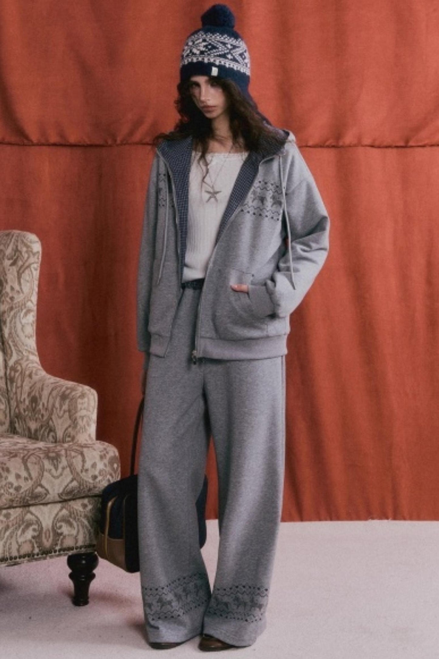 Fair Isle Quilted Jacket Pants Set-Up