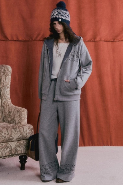 Fair Isle Quilted Jacket Pants Set-Up