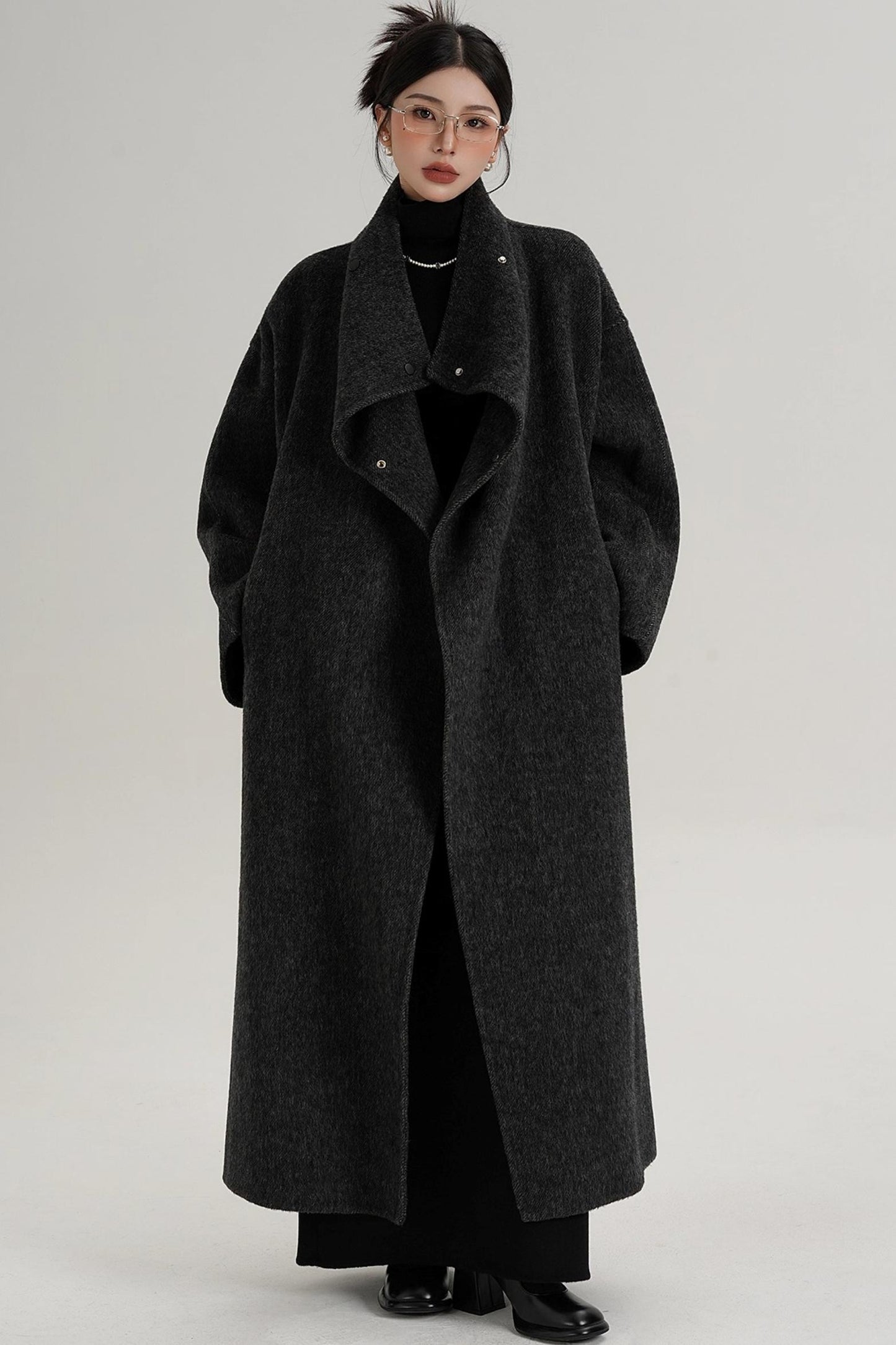Stand-Up Collar Elongated Wool Coat