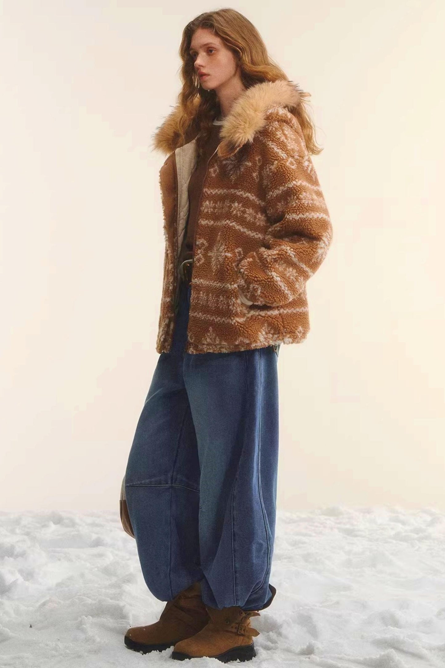 Fair Isle Fur Collar Jacket