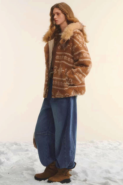 Fair Isle Fur Collar Jacket