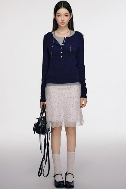 French Polka Dot A-Line Chiffon Skirt