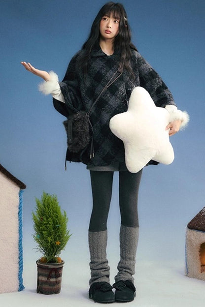 Plaid Cape Winter Coat