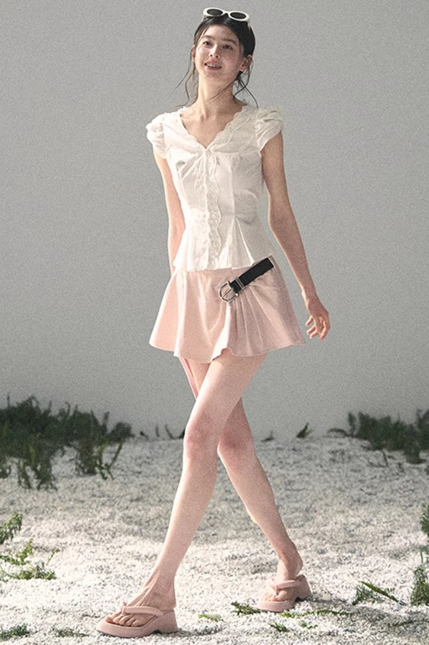 French V-Neck Lace Blouse