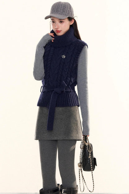 Ribbed Waist-Cinching Knit Sweater